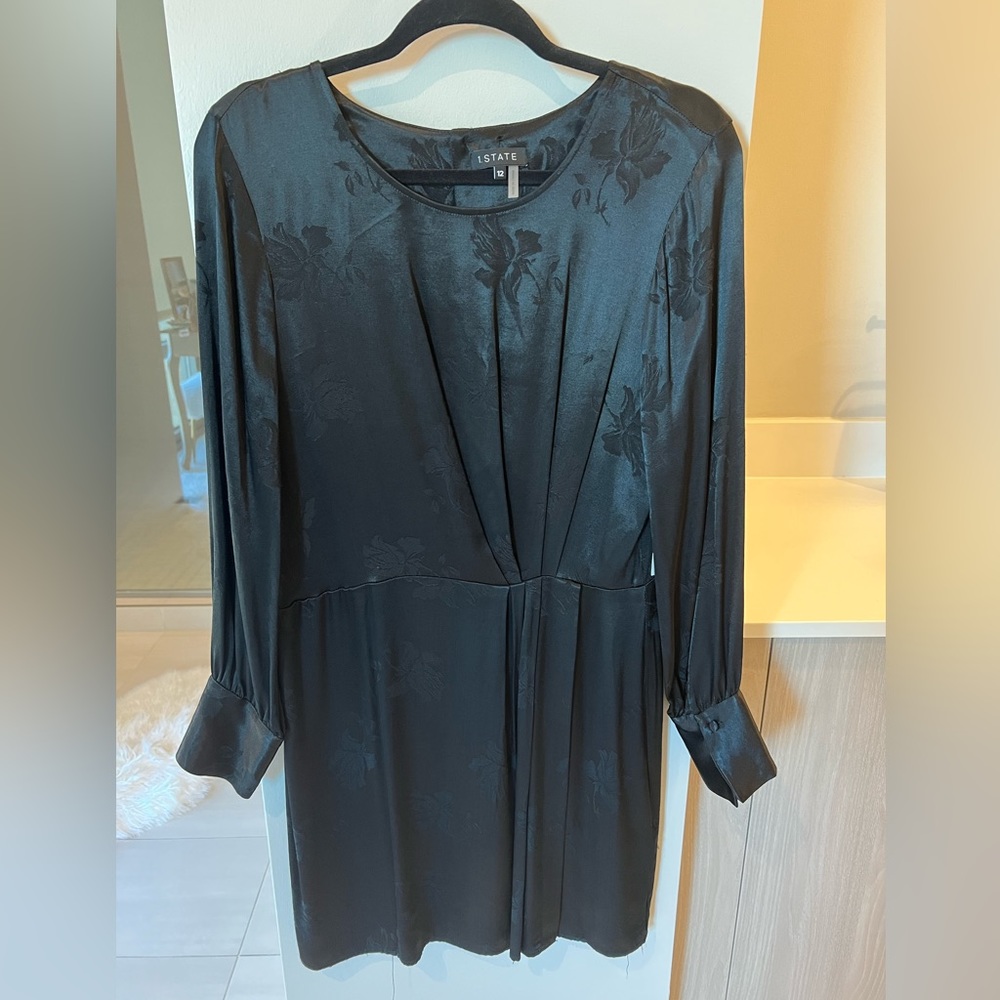 State embossed black long sleeve dress. Size 12.